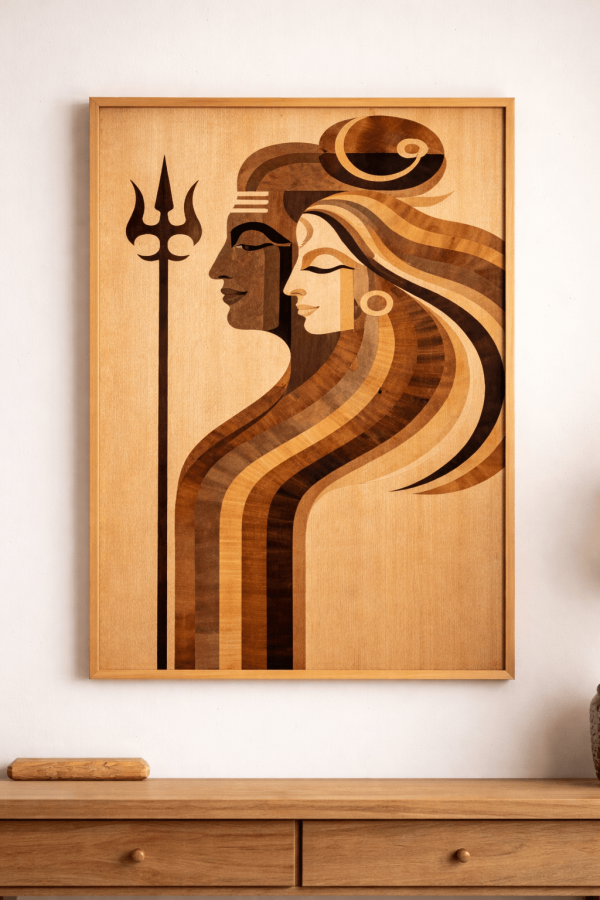 Handcrafted Shiv Parvati Veneer Wall Art